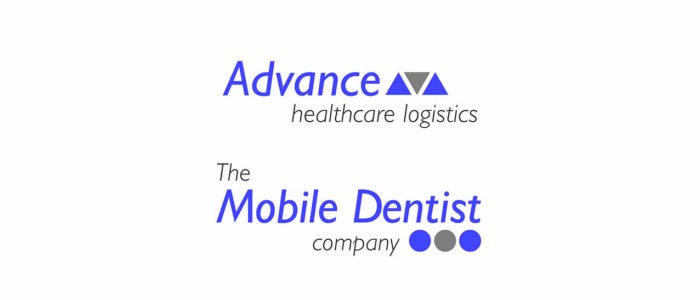 New logo design for Advance Healthcare and The Mobile Dentist. Both using corporate purple and grey colours.
