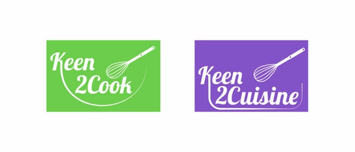 Keen2Cook green logo with mixing bowl and whisk, and Keen2Cuisine purple logo with bowl and whisk