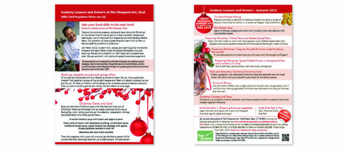 A5 flyer for Chequers Kitchen Christmas promotion.